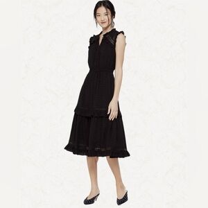 Kate Spade New York Broome Street Swiss Dot Tiered Midi Dress Black Size S